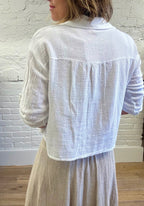 Cotton and Linen Mix Cropped Button Shirt