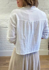 Cotton and Linen Mix Cropped Button Shirt