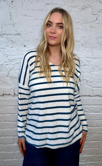 Soft Striped V-Neck Long Sleeve Top