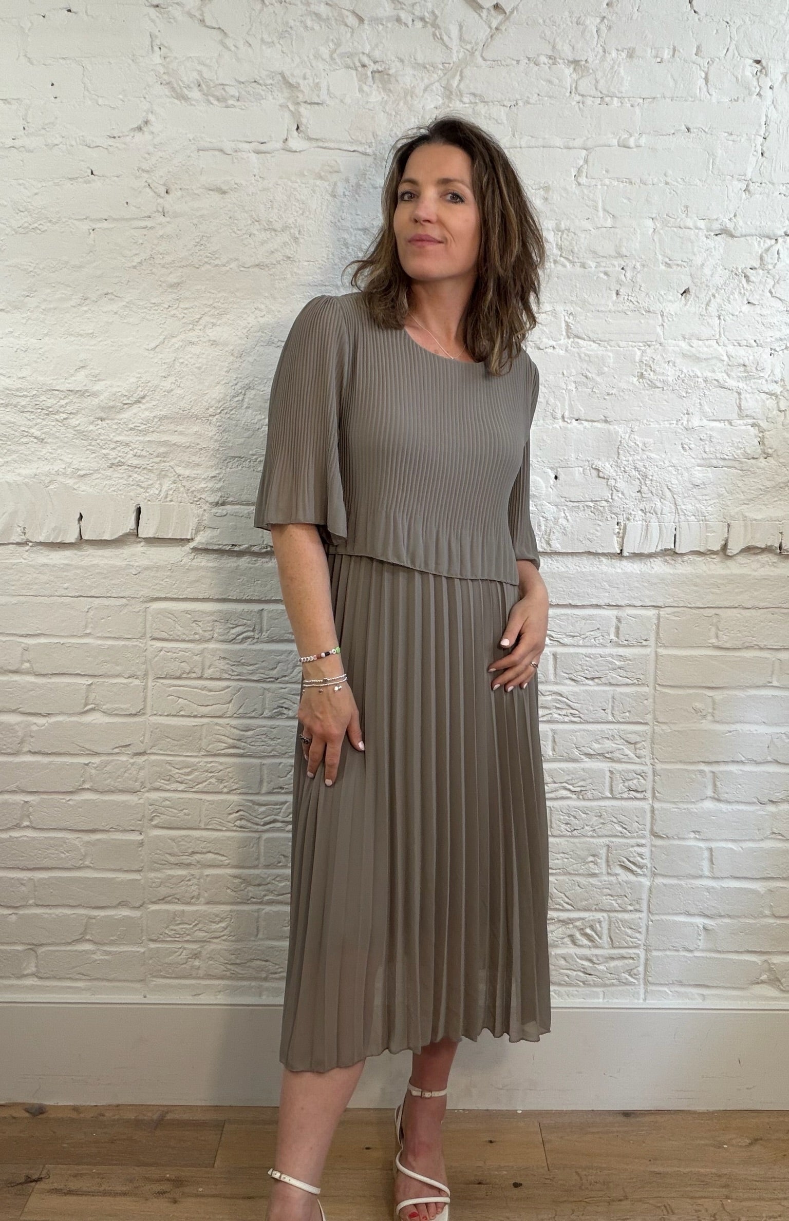 Anais Layered Chiffon Dress Khaki