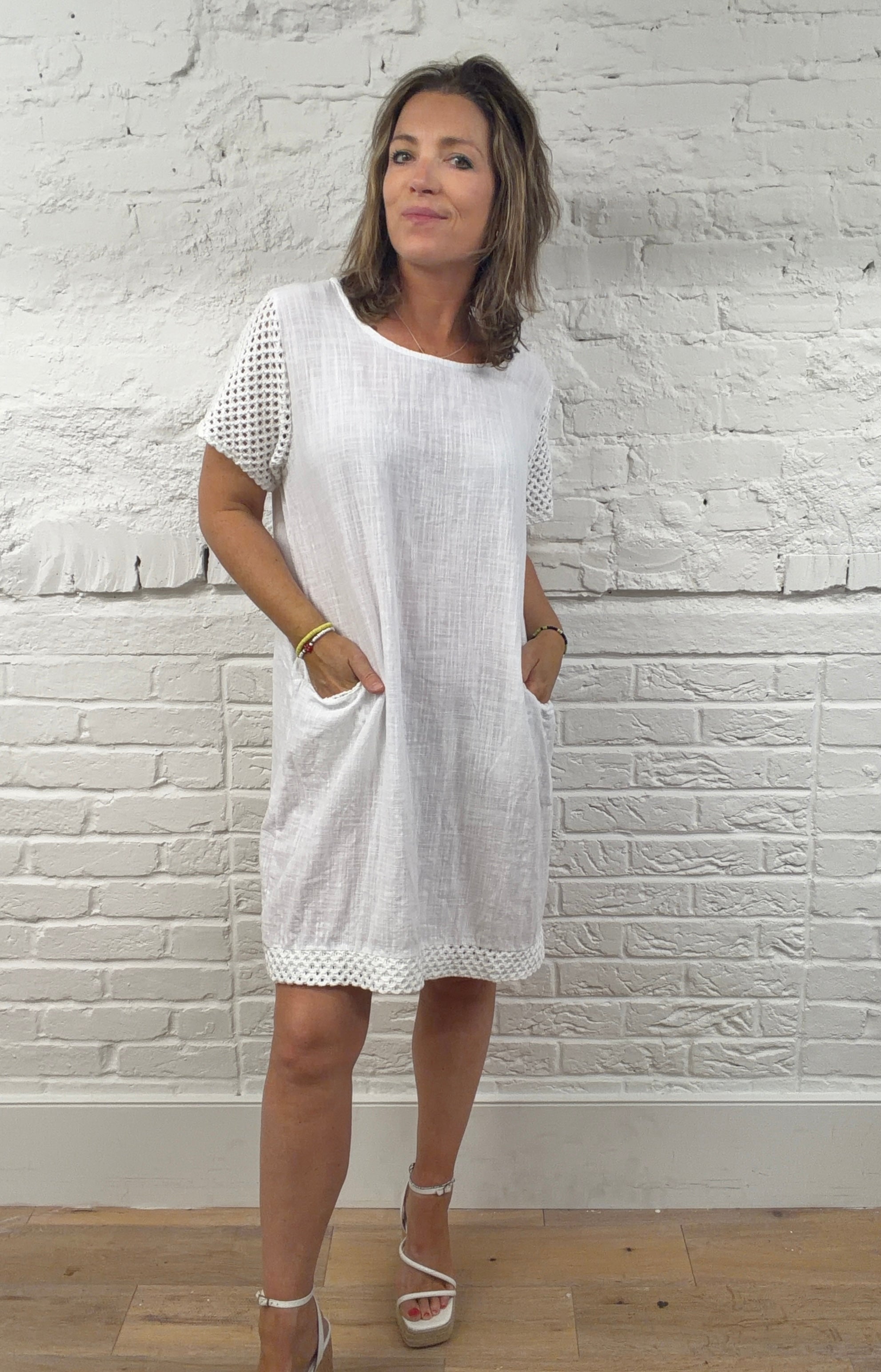 Fiorella Crochet-Trim Pocket Dress