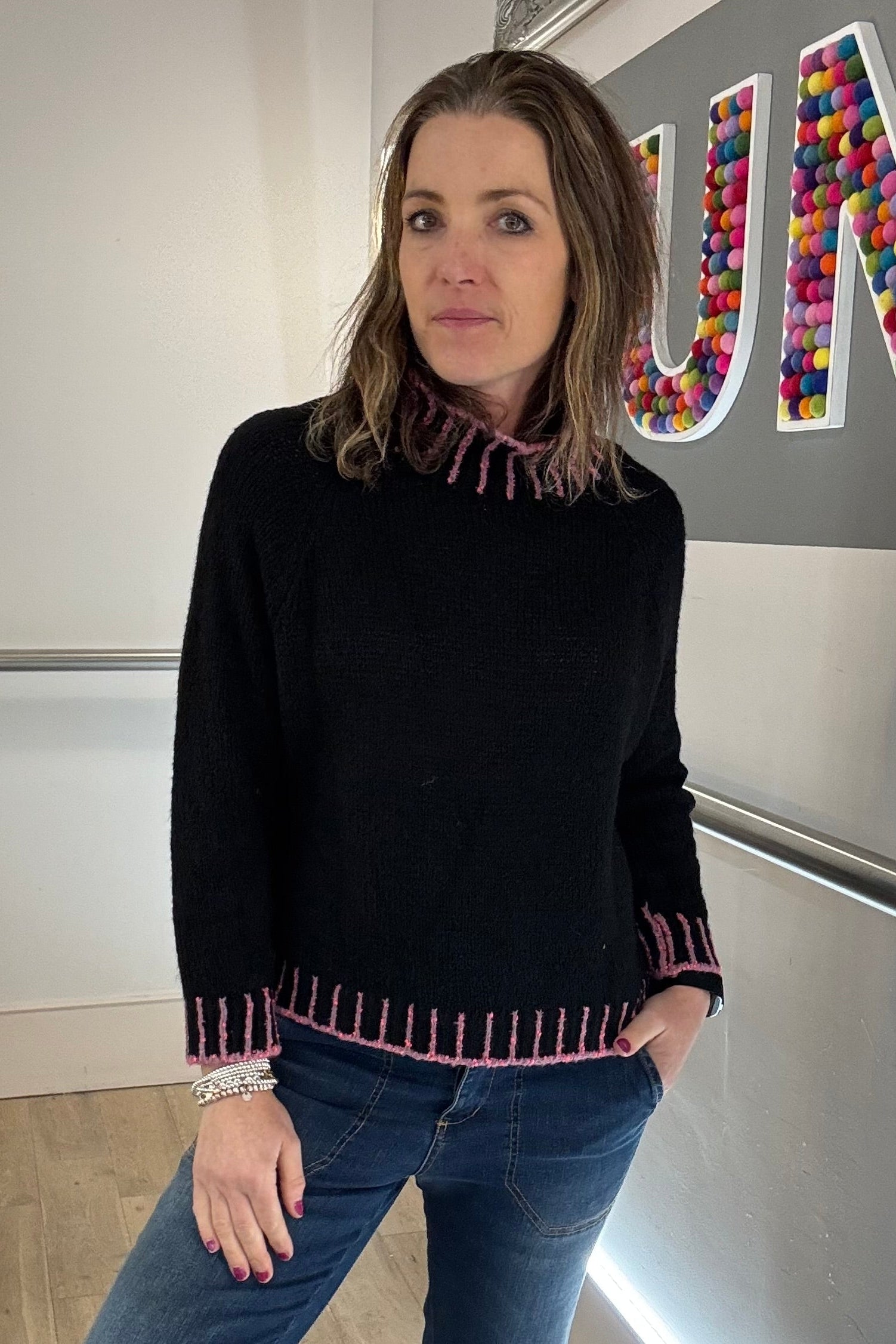 Funnel Neck Contrast Stitch Jumper