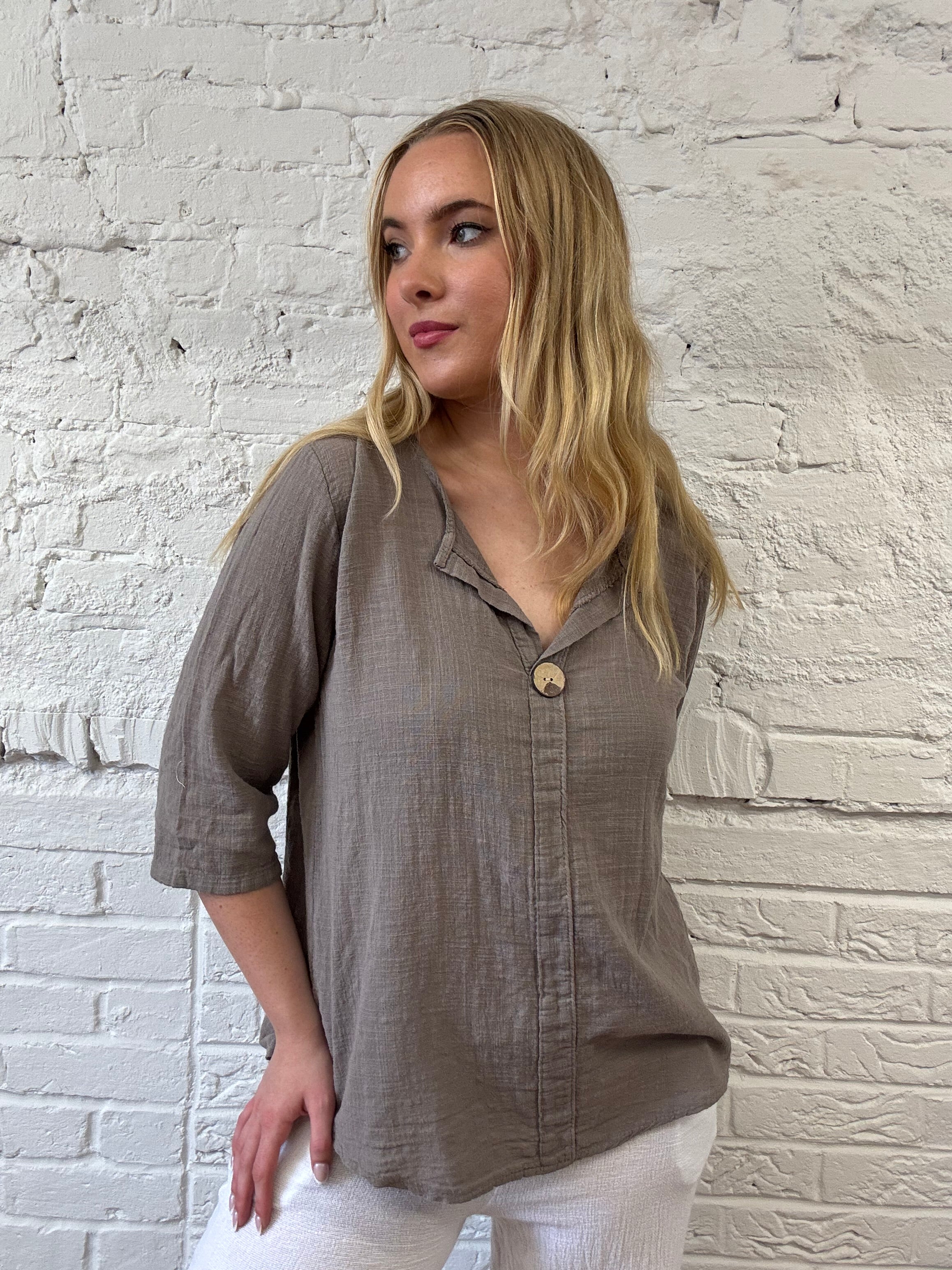 Front Button Detail Cotton Top