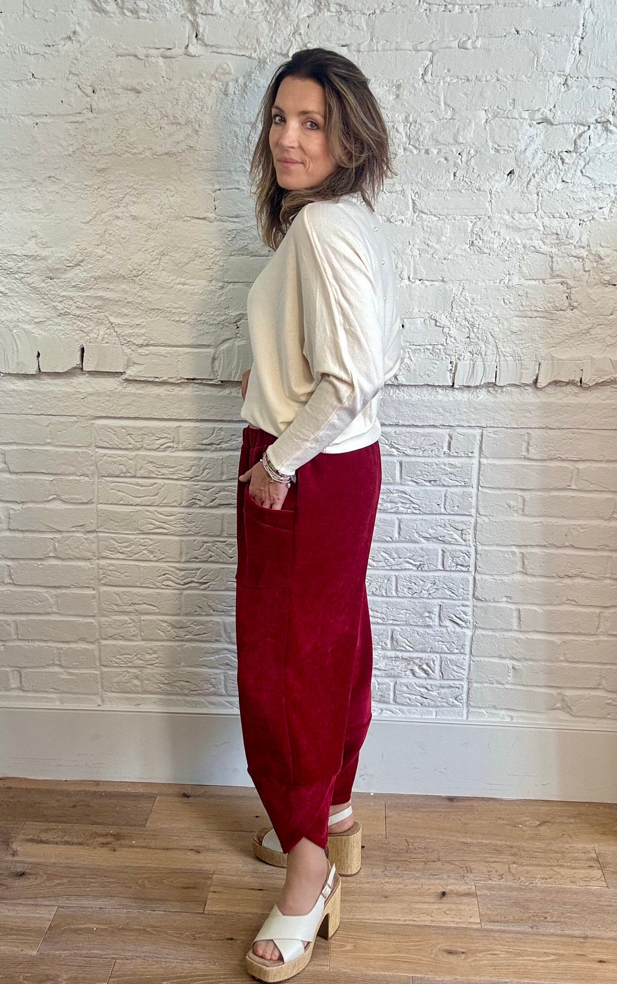 Chenille Barrel Leg Trousers