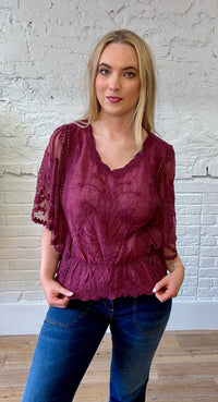 Embroidered Angel Sleeve Top
