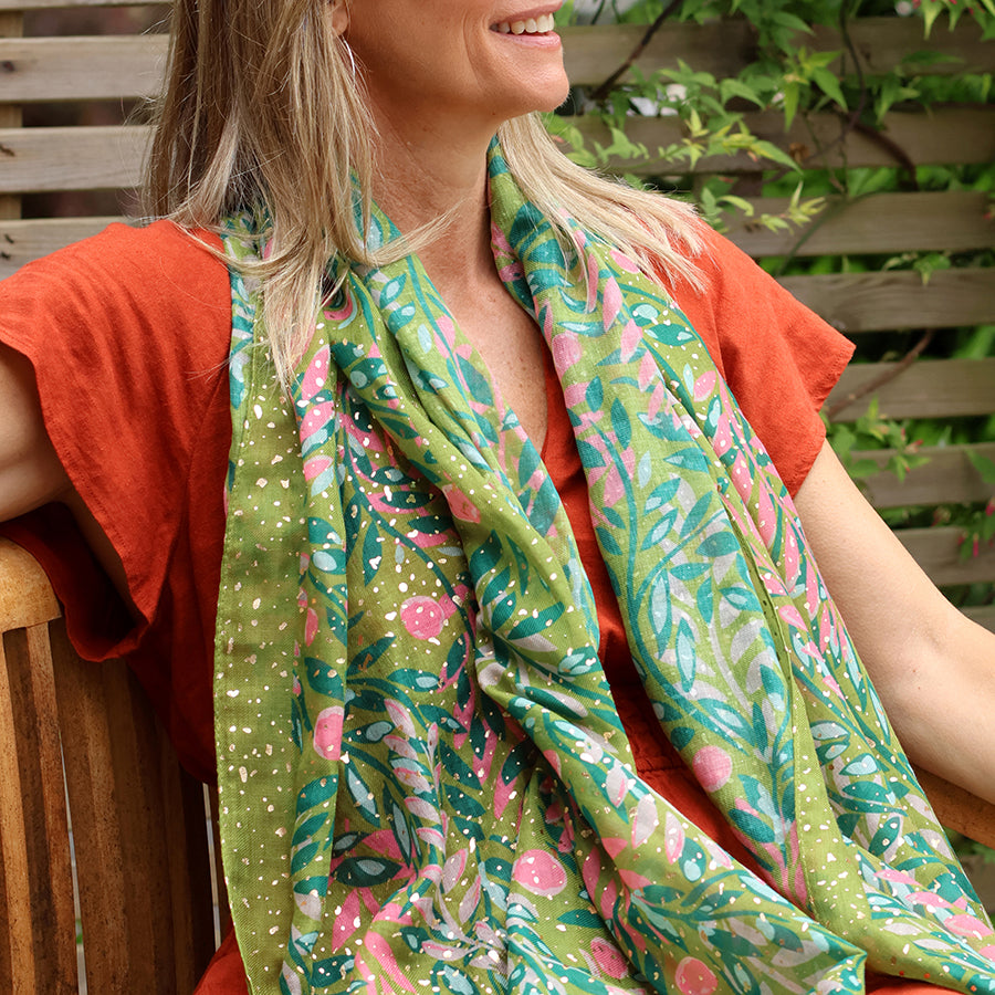 The Lainey Floral Vines Scarf with Foil