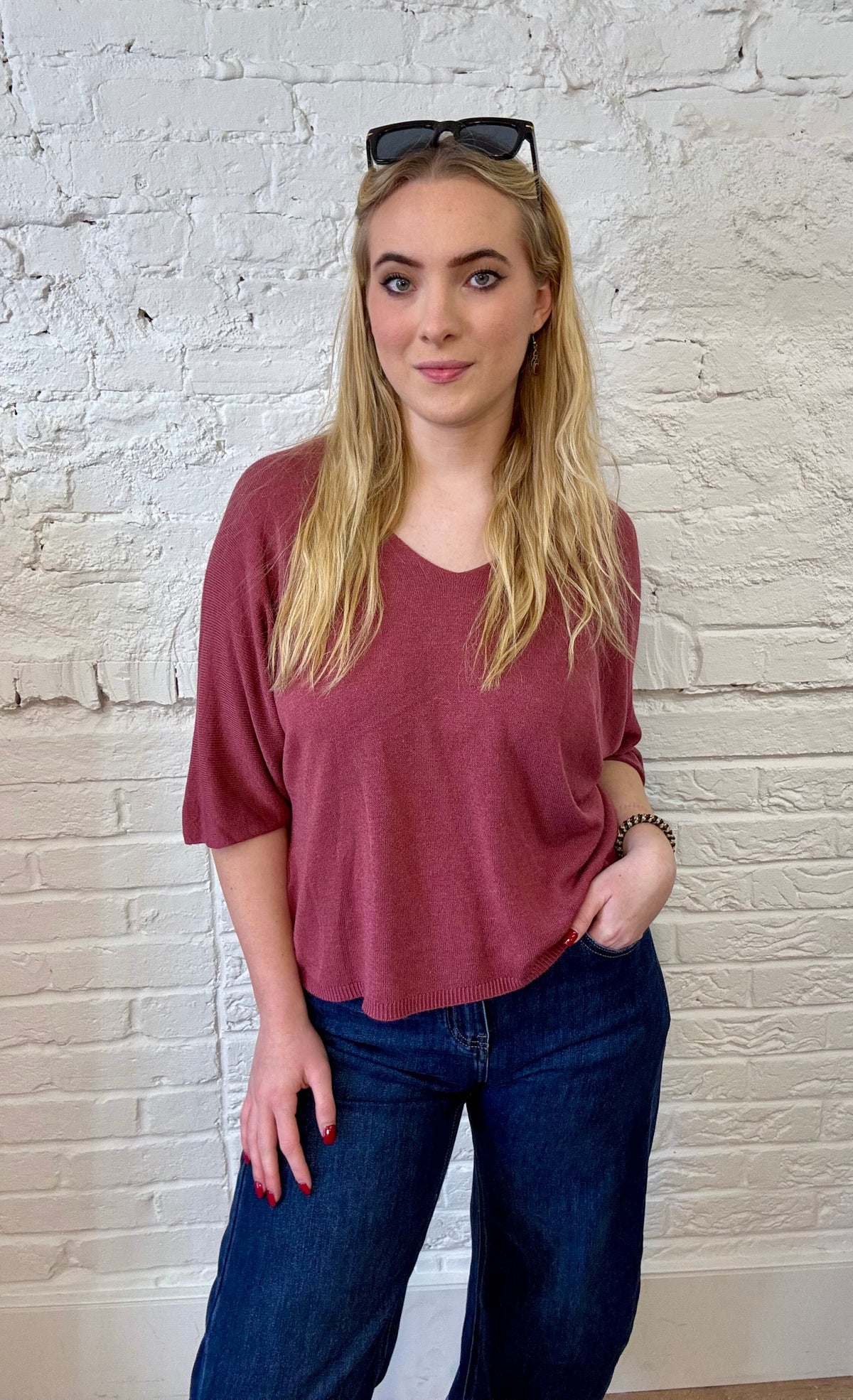 V-Neck Short Sleeve Light Knit