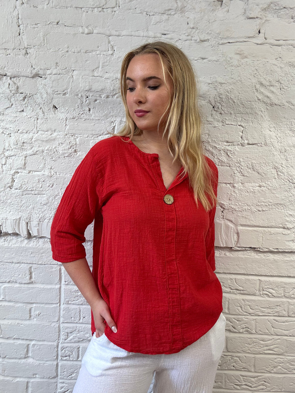 Front Button Detail Cotton Top
