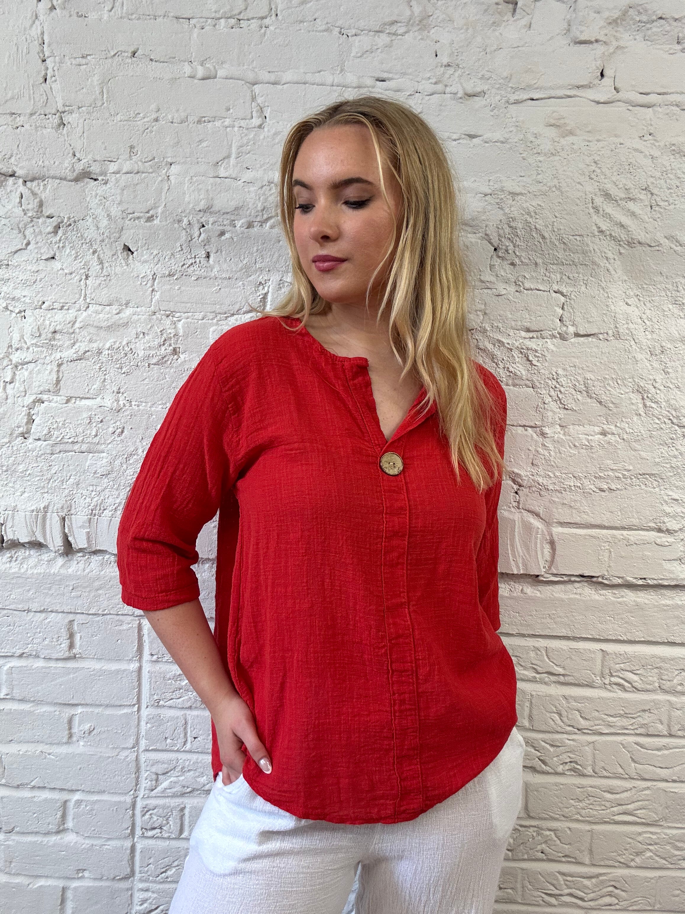 Front Button Detail Cotton Top