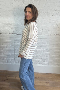 Soft Striped V-Neck Long Sleeve Top