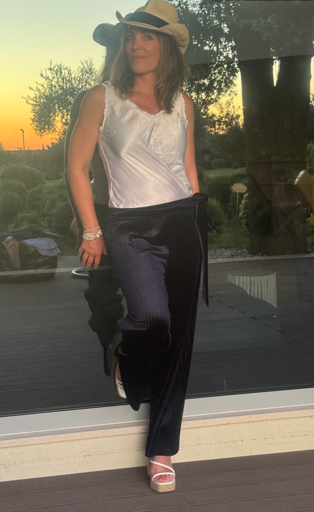 Velvet Pleated Tie Waist Trousers