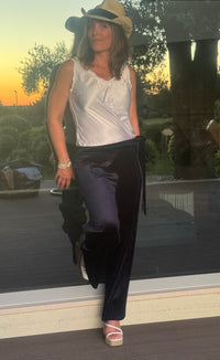 Velvet Pleated Tie Waist Trousers