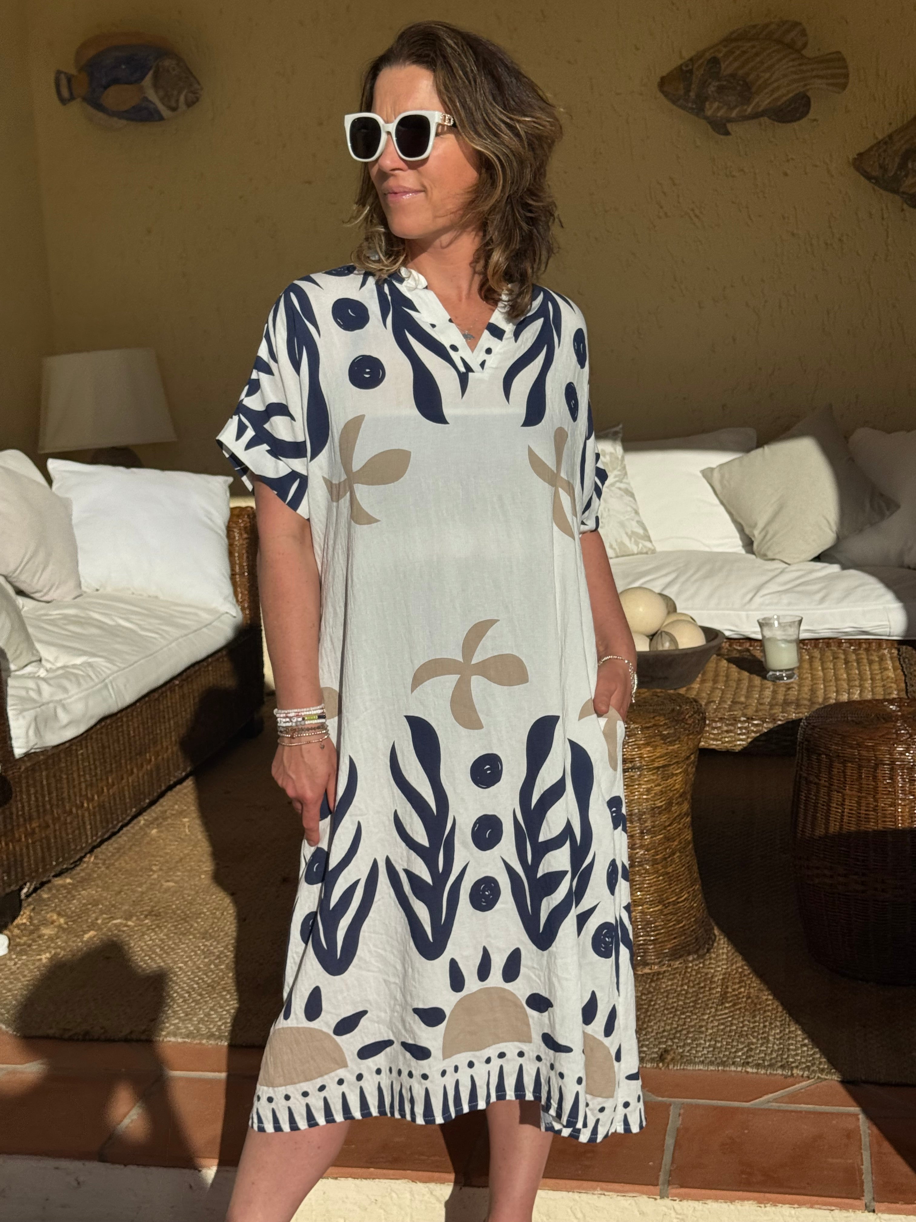 Abstract Botanical Print Dress