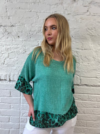 Cotton and Linen Mix Top With Leopard Detail