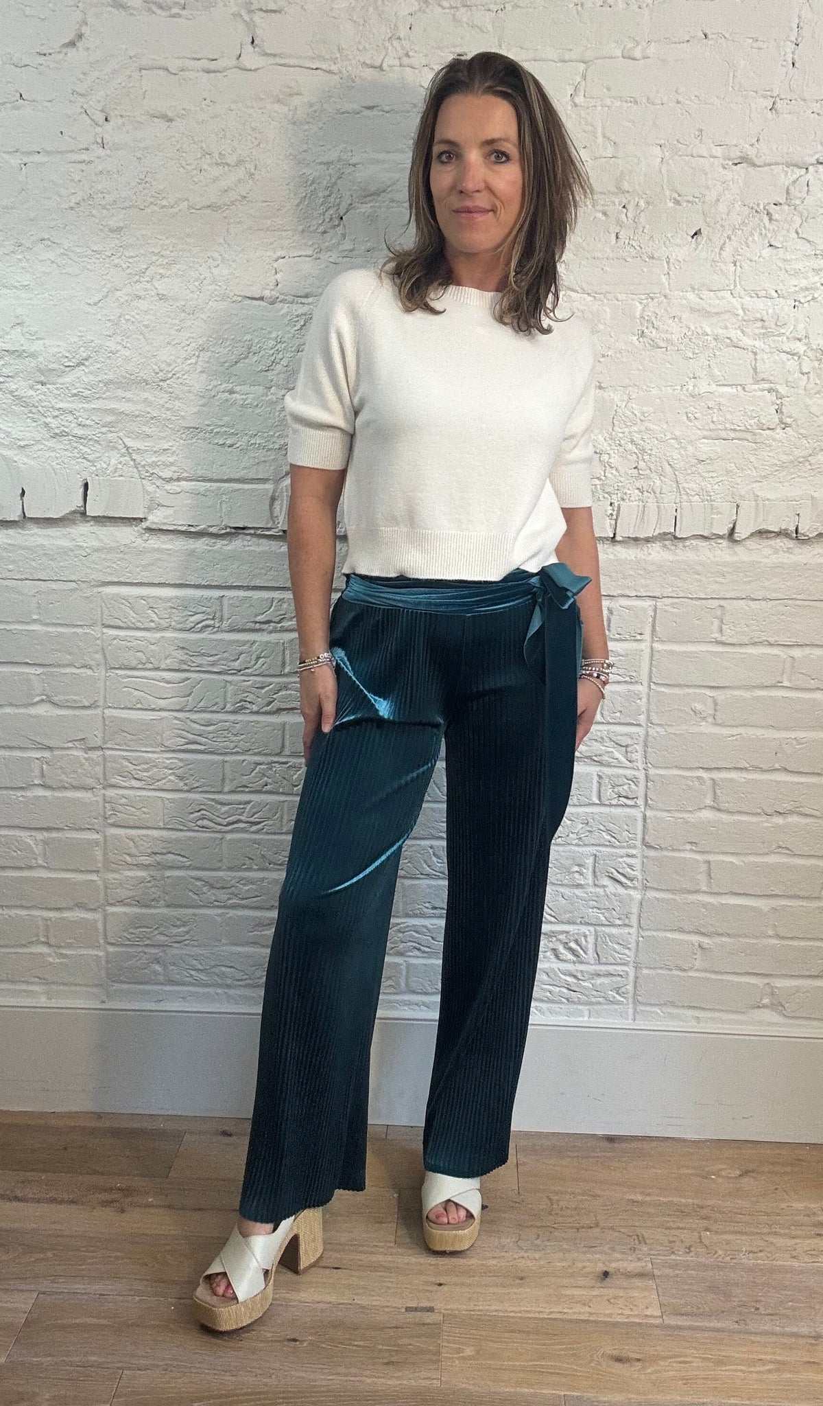 Velvet Pleated Tie Waist Trousers