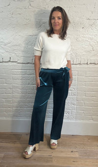 Velvet Pleated Tie Waist Trousers