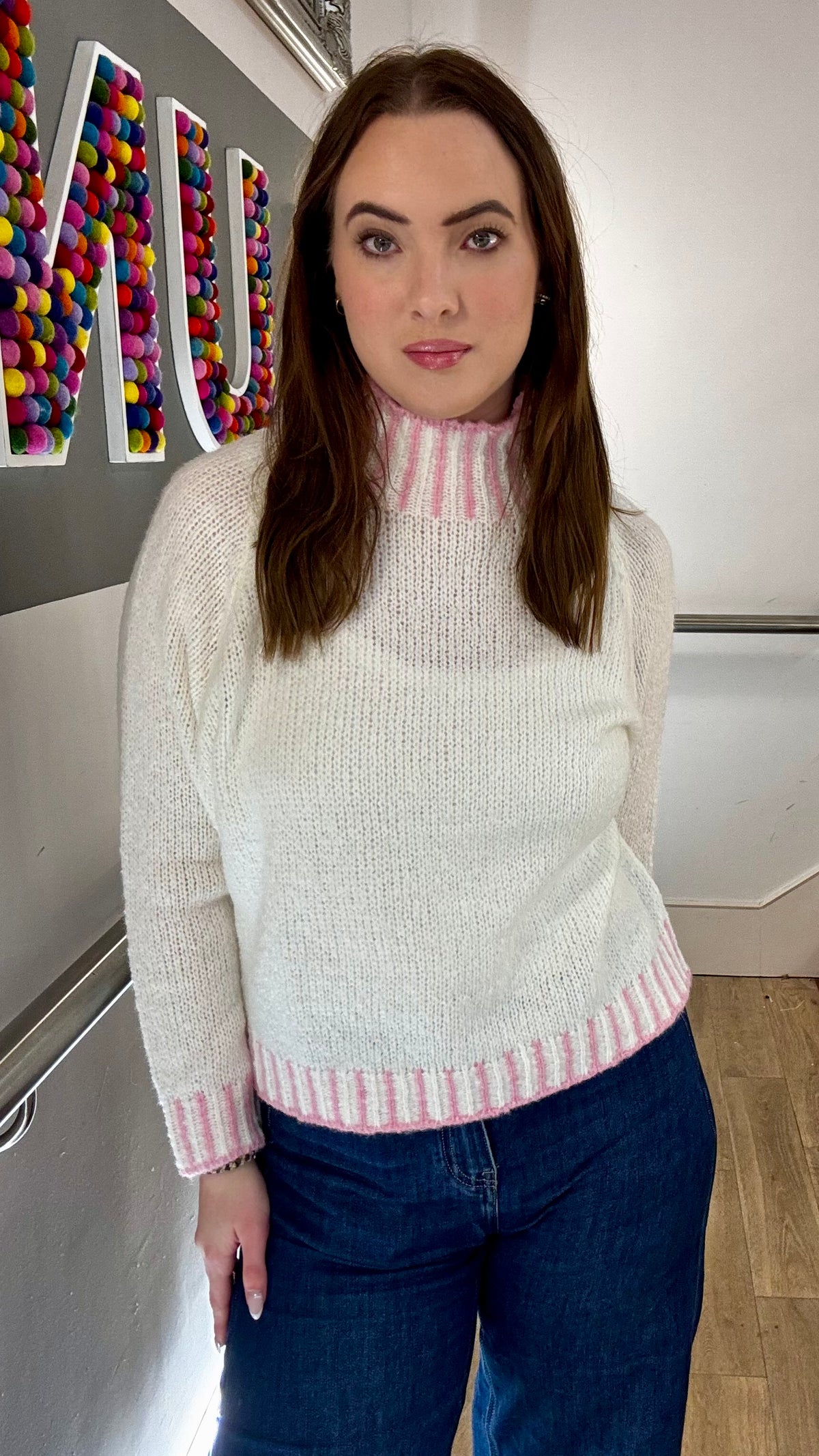 Funnel Neck Contrast Stitch Jumper