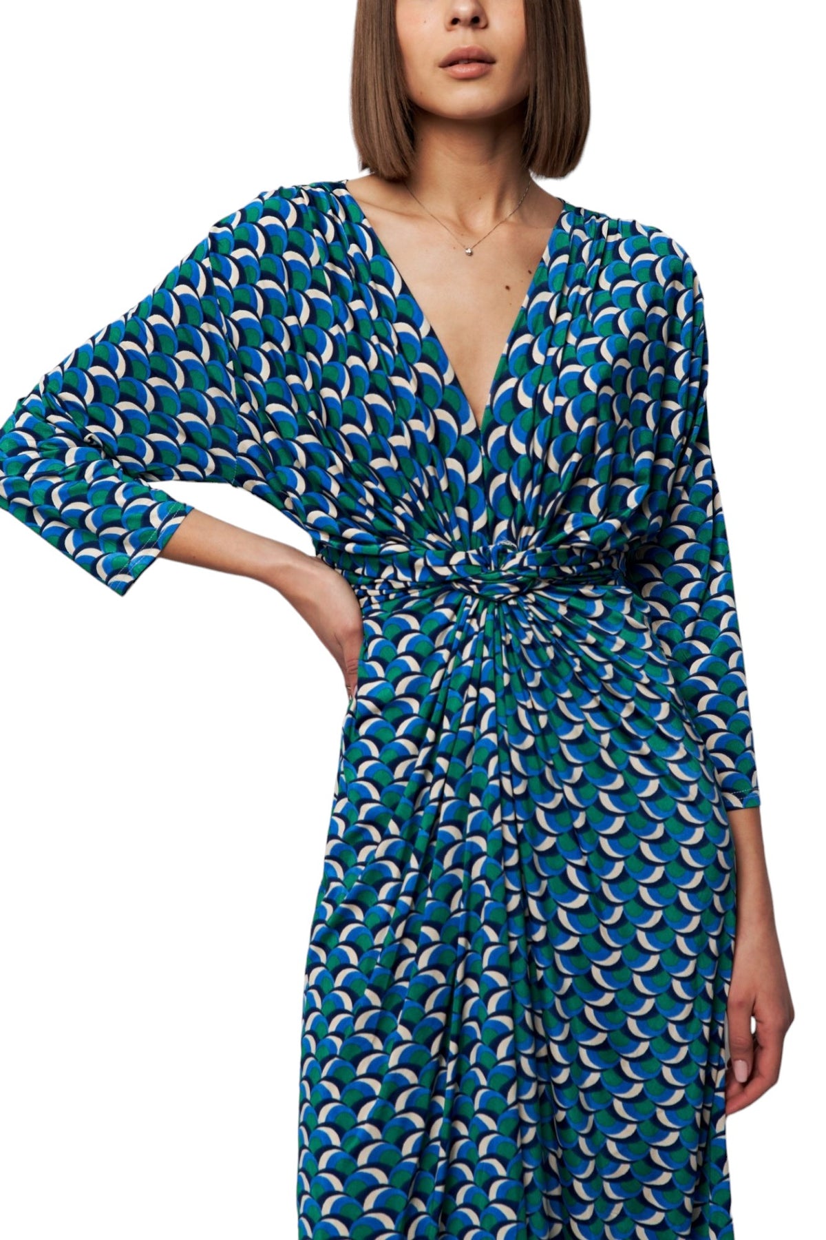 Twist Wrap Midi Dress Long Sleeve