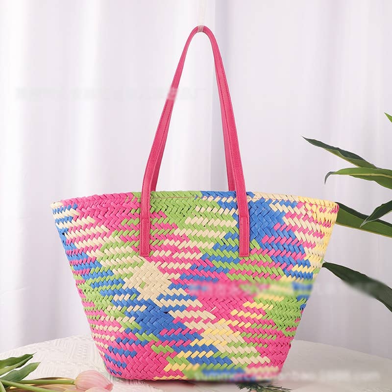 Vibrant Multi Colour Spliced Straw Basket Bags