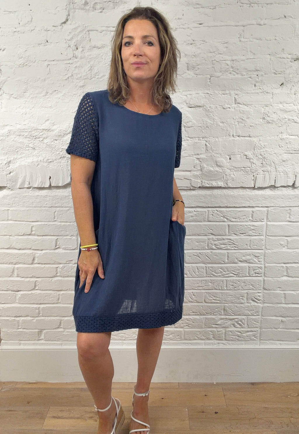 Fiorella Crochet-Trim Pocket Dress