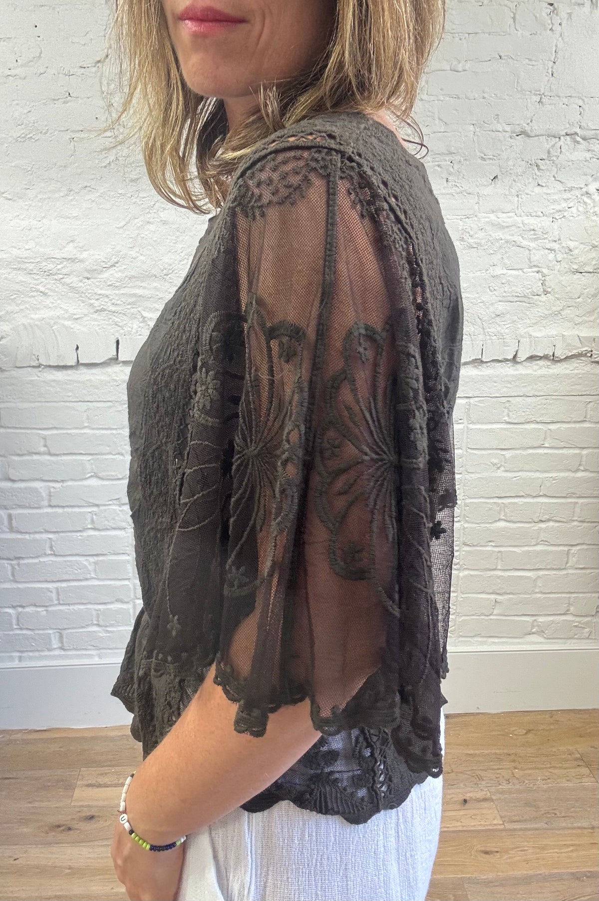 Embroidered Angel Sleeve Top