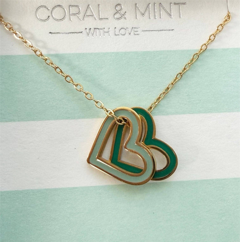 Gold Double Heart Charm Necklace