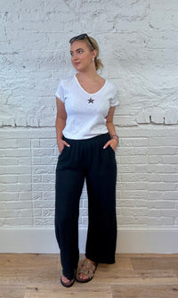 Cotton & Linen Mix Wide Leg Trousers