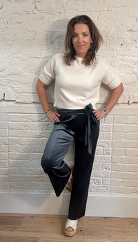 Velvet Pleated Tie Waist Trousers