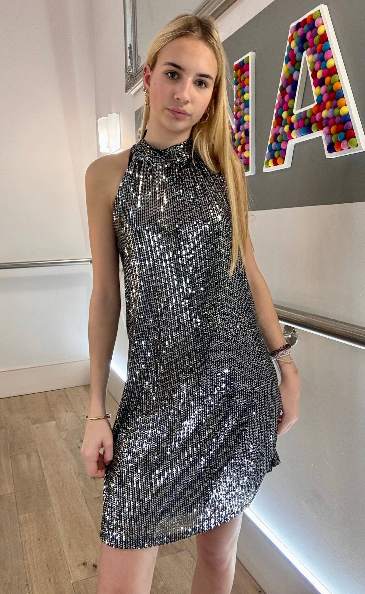 Halter Neck Tie Back Dress Silver Halter Neck Tie Back Dress Silver
