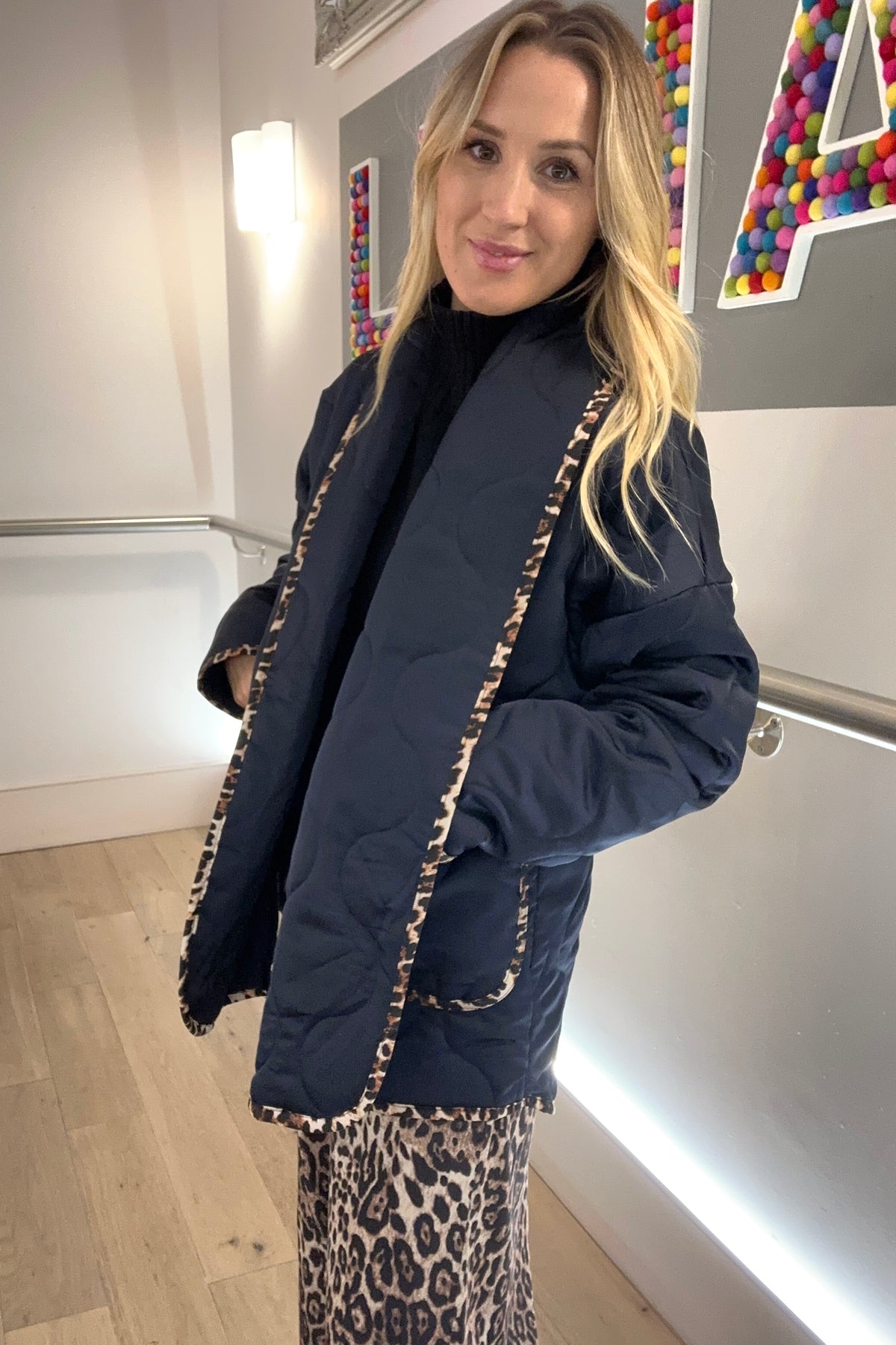 Leopard Trim Quilted Jacket