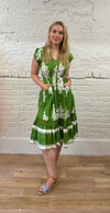 Cap Sleeve Mediterranean Print Midi Dress
