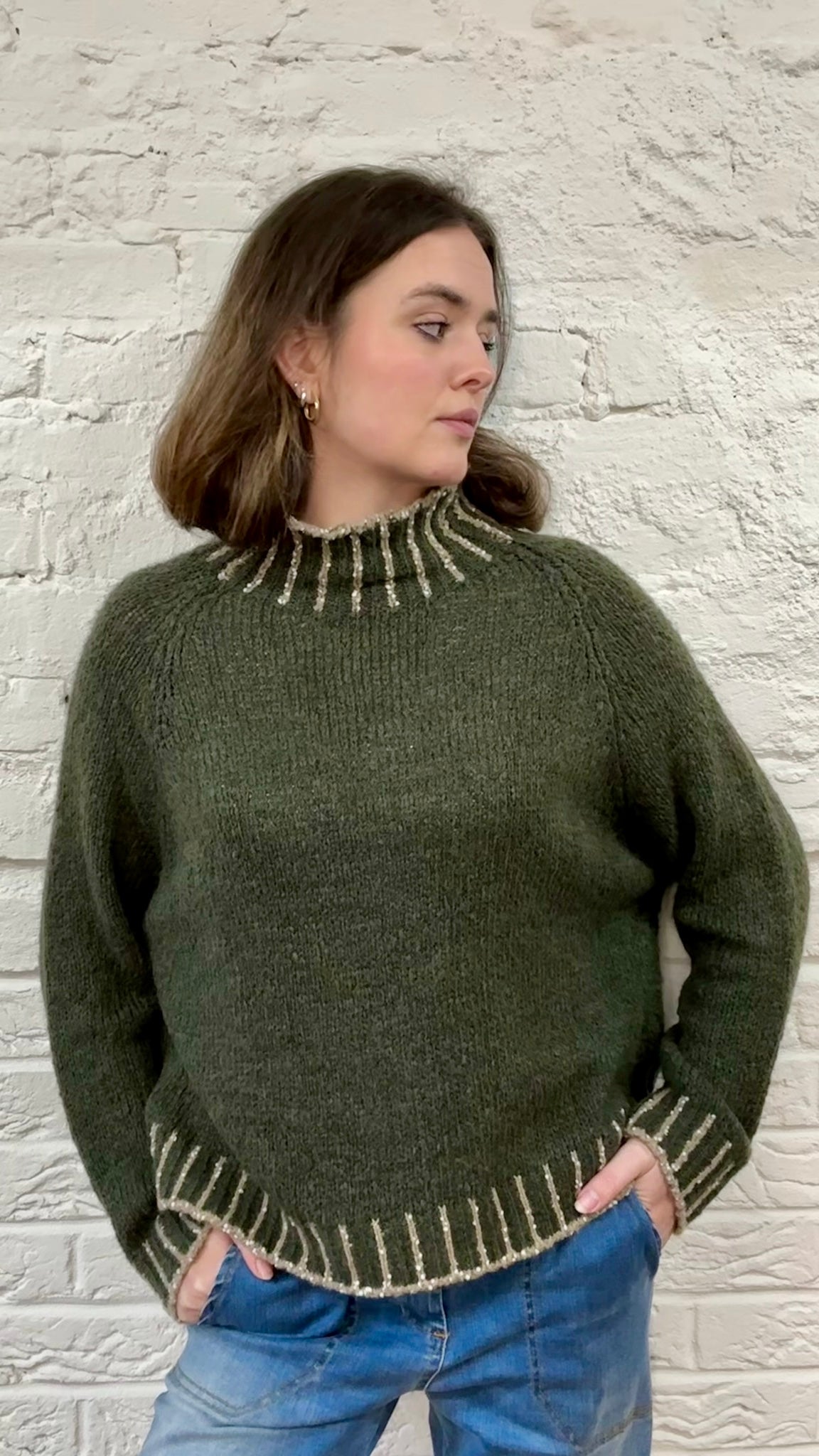 Funnel Neck Contrast Stitch Jumper