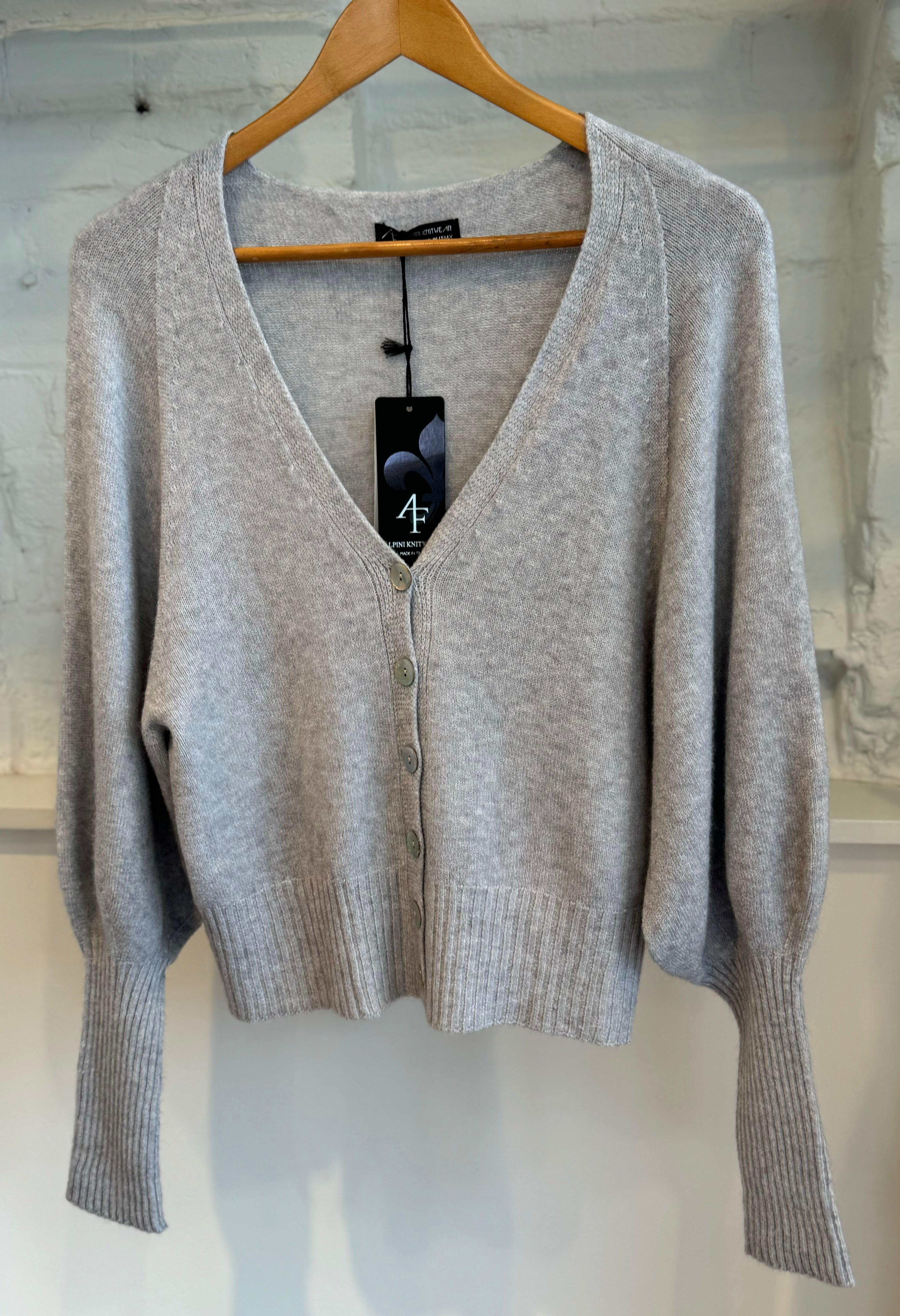 Grey balloon sleeve cardigan deals