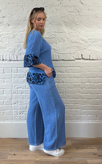 Cotton and Linen Mix Top With Leopard Detail