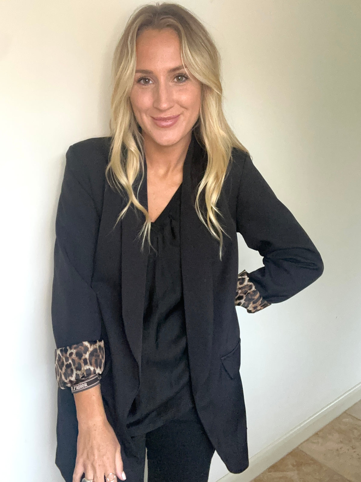 Leopard Trim Cuff Blazer