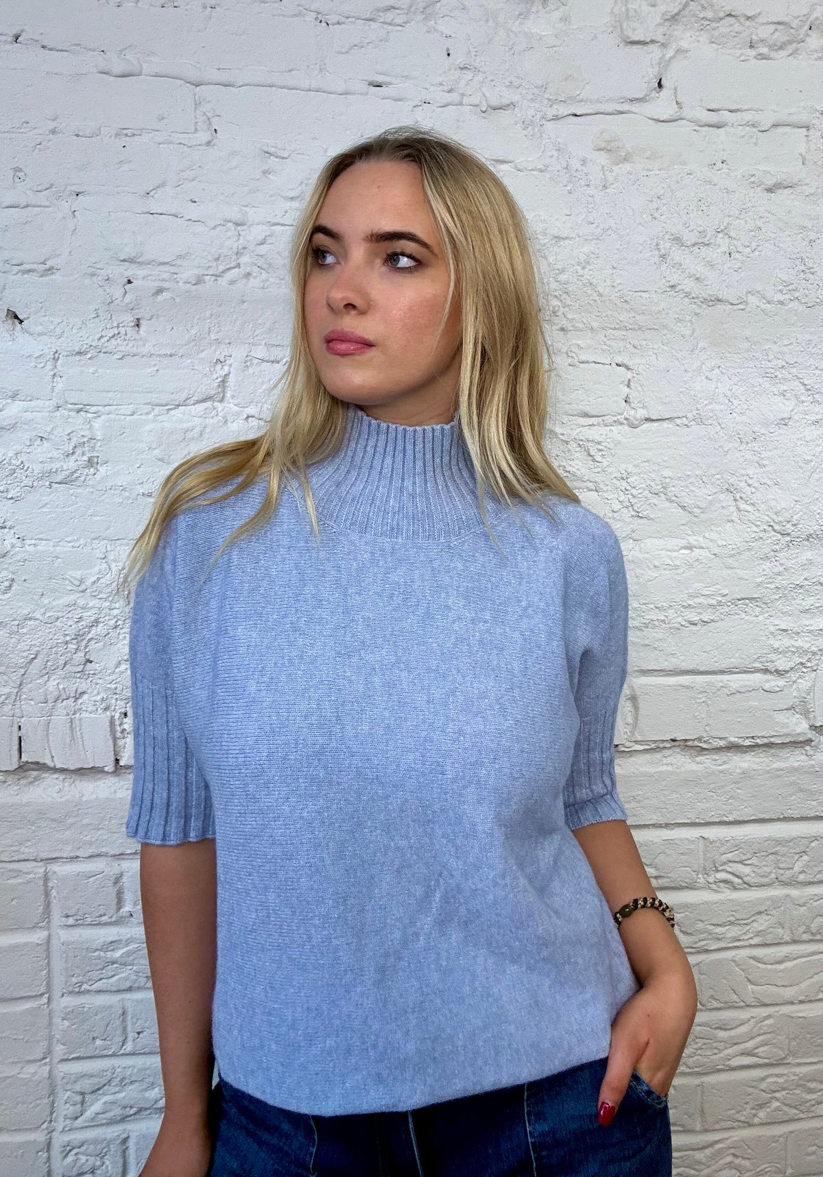 Pullover mit hohem Halsausschnitt und 3/4-Ärmeln