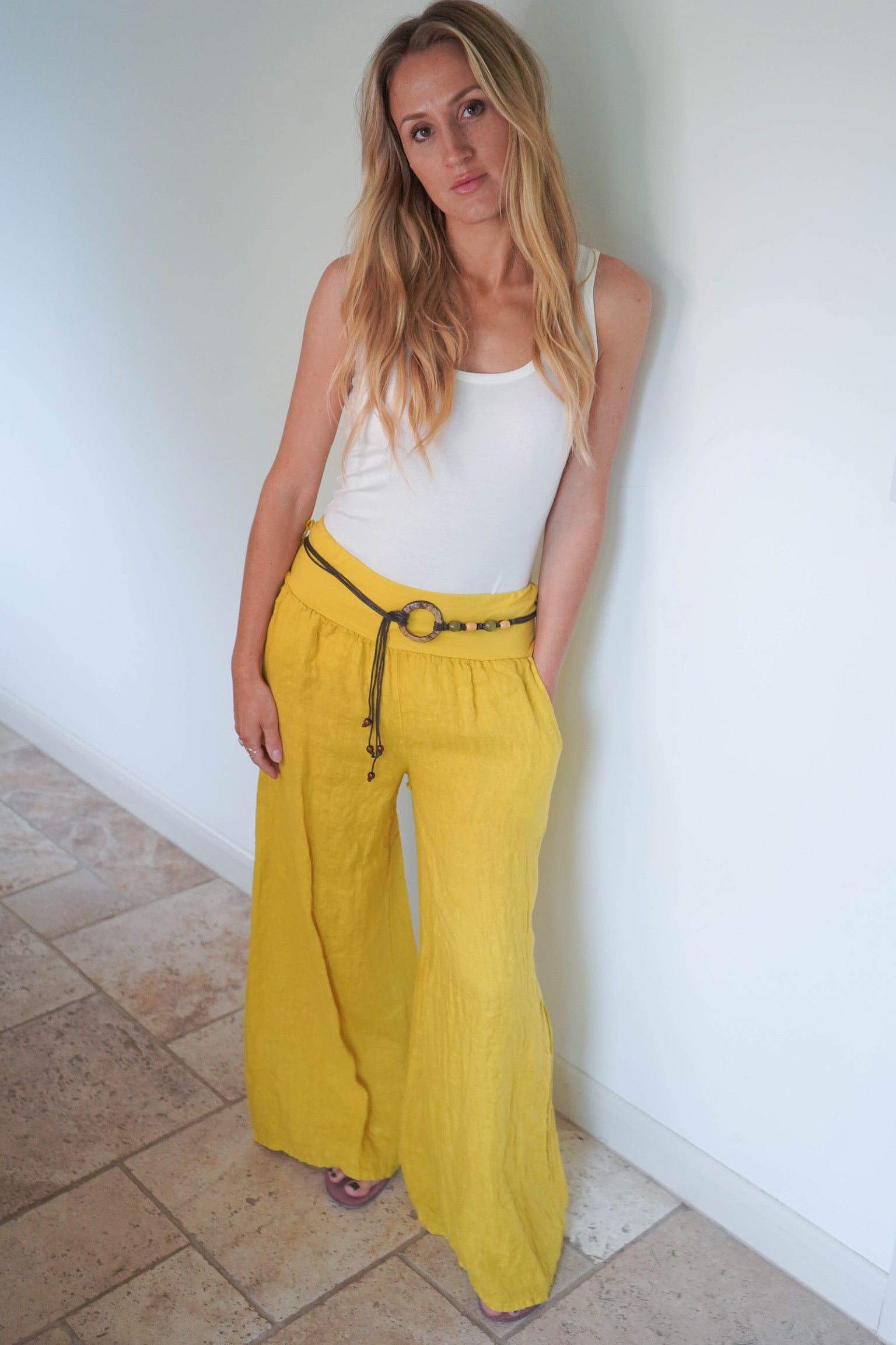 belted linen pants