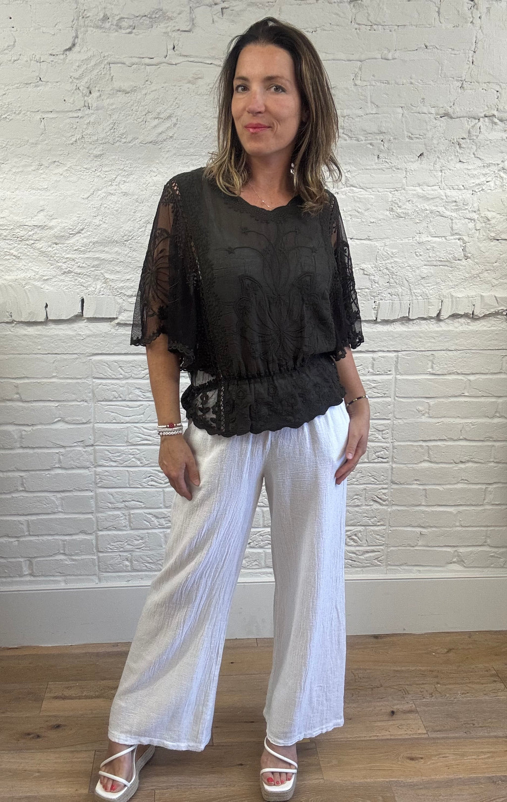 Embroidered Angel Sleeve Top