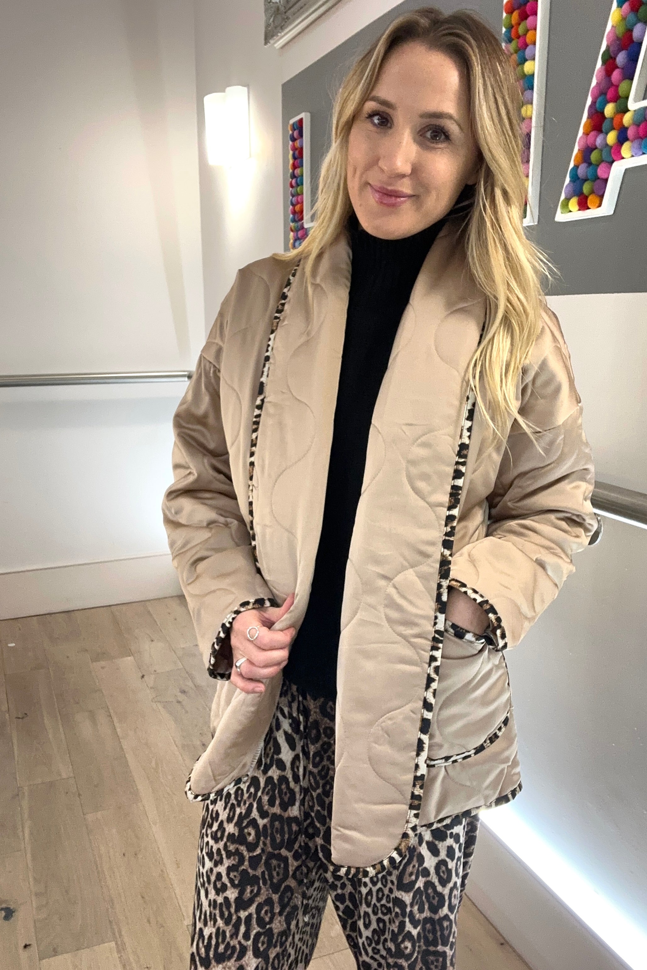 Leopard trim jacket best sale