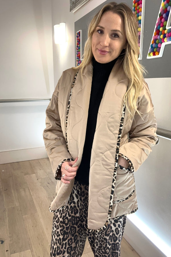 Leopard Trim Quilted Jacket