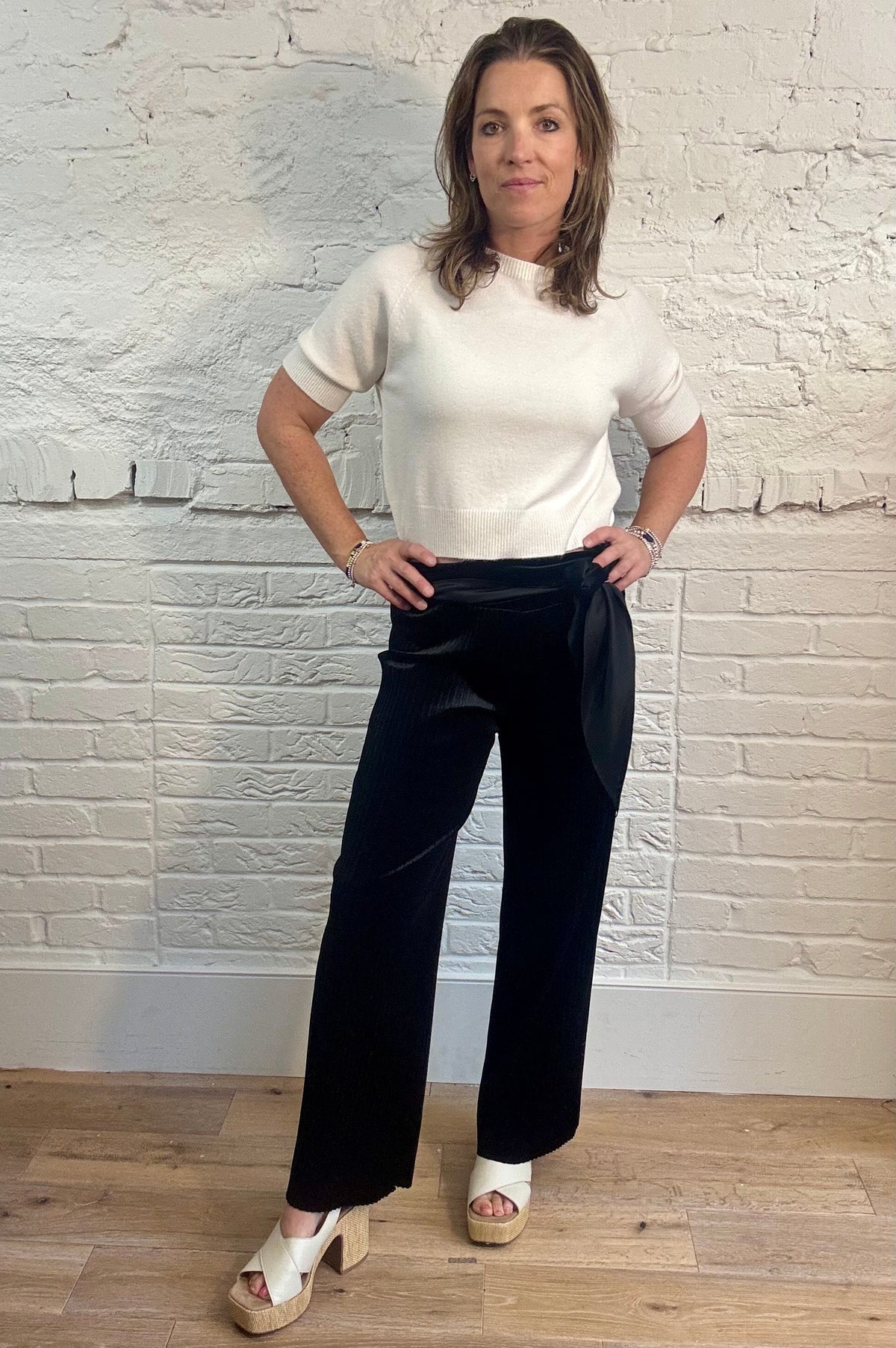 Velvet Pleated Tie Waist Trousers