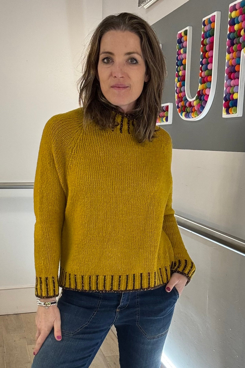 Funnel Neck Contrast Stitch Jumper