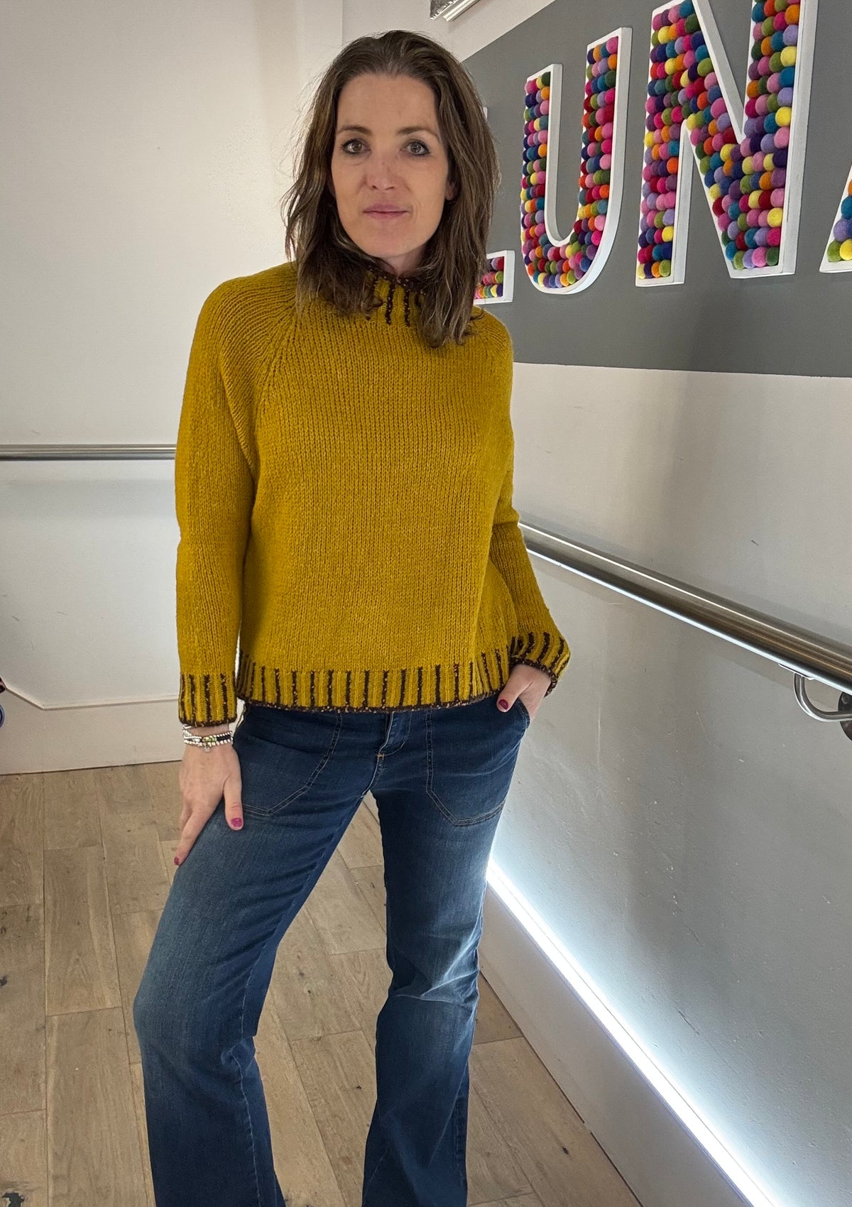 Funnel Neck Contrast Stitch Jumper