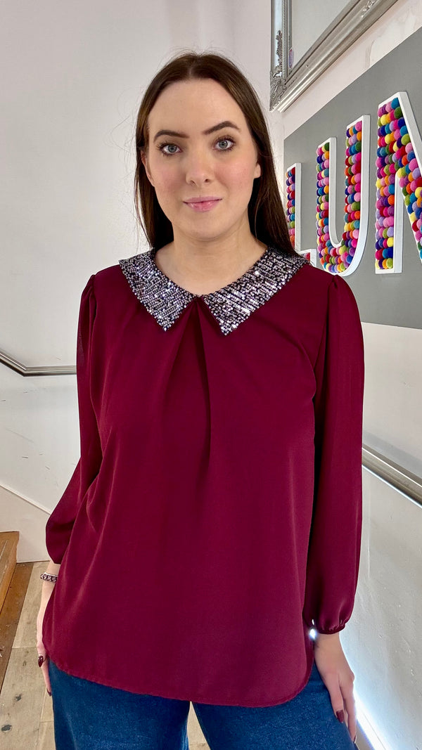 Sadah Shimmer Collar Blouse