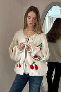 Cherry Detail Tie Front Cardigan