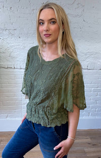 Embroidered Angel Sleeve Top