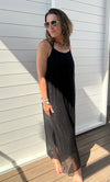 Long Silk Mix Overlay Slip Dress