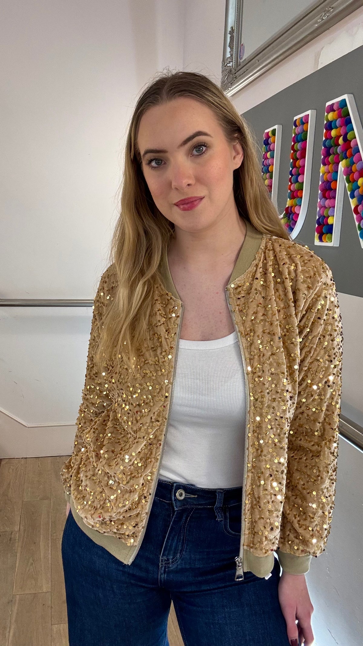 The Willa Sequin Bomber Jacket