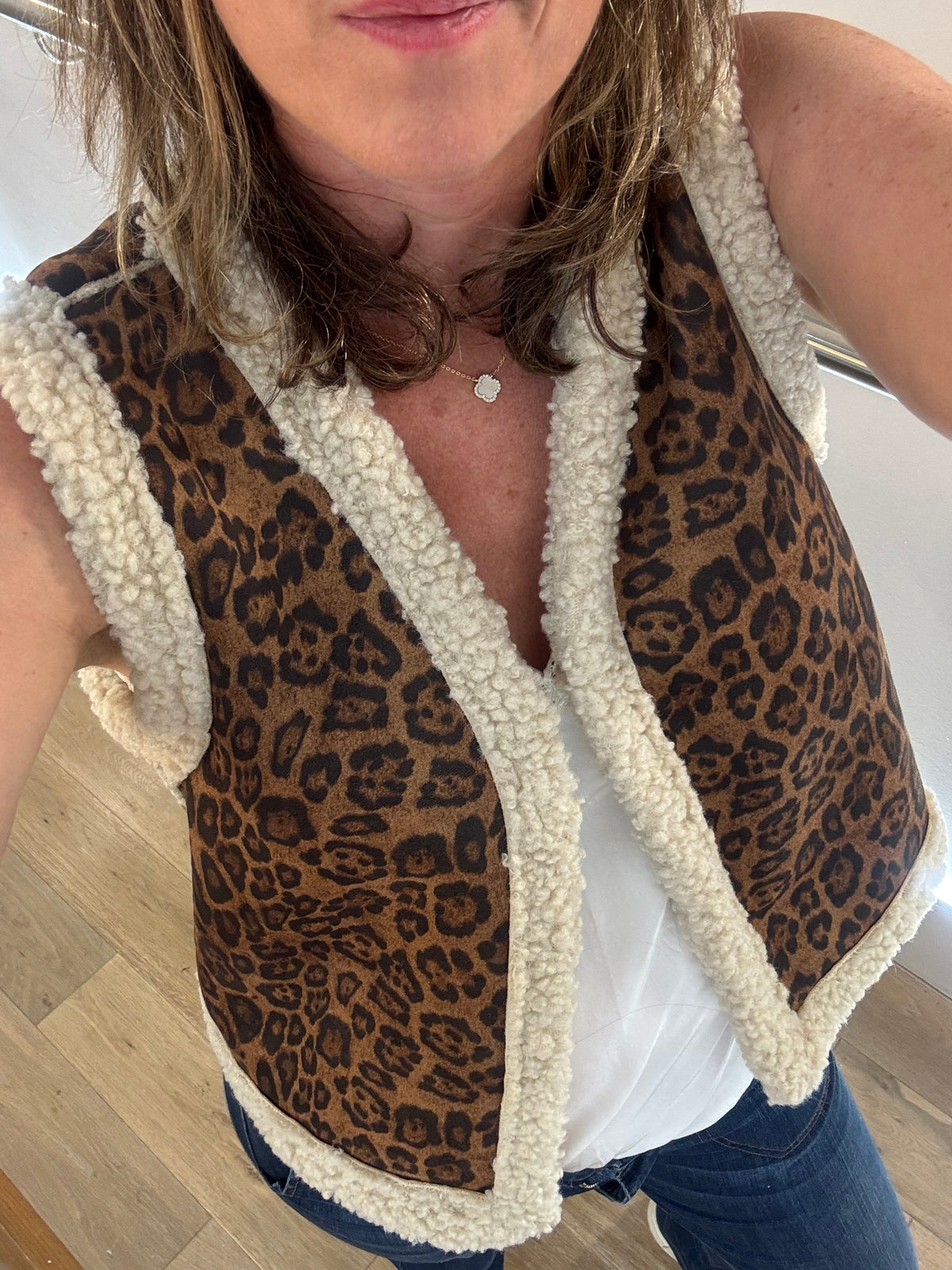 Faux Shearling Leopard Print Gilet