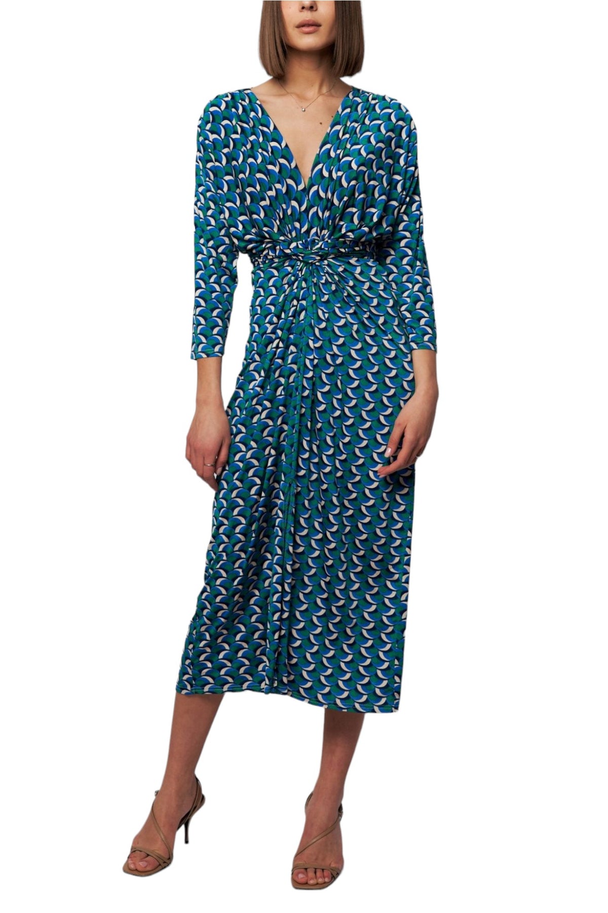 Twist Wrap Midi Dress Long Sleeve